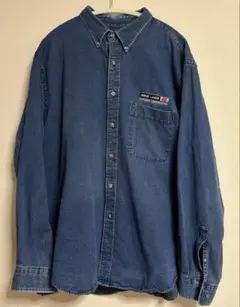 LANDS’END デニムシャツ XL 90s 企業ロゴ US古着 アメカジ
