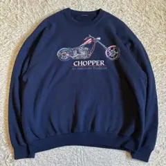 古着 90s ジャージーズ スウェット アメリカンチョッパー プリント　ネイビー