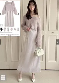 GRL シャギーニットトップス×キャミワンピースセットアップ