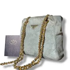 PRADA プラダ チェーン ショルダーバッグ キルティング スエード 三角ロゴ