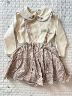 韓国子供服　襟フラワー刺繍トップス &スカートセット