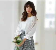 INGNI イング C・梨地ポンチ袖割れレースTOPS 9分袖 ホワイト 白