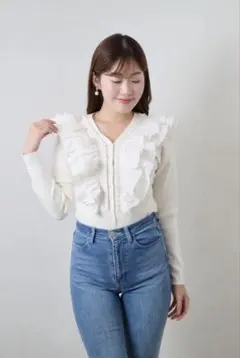 Ruffle Pleated Knit Cardigan ホワイトS