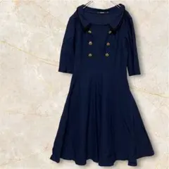 【MIUSOL】ネイビー クラシカルワンピース M ゴールドボタン 襟付き