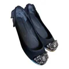 【美品】JILL STUARTジルスチュアートビジュー付き黒フラットシューズ