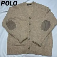 メンズ POLO カーディガン エルボーパッチ 肘当 ニット L ベージュ ロゴのサムネイル