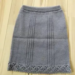 【昭和レトロ】【ウール100%】薄いパープル ニット ひざ丈スカート　韓国製