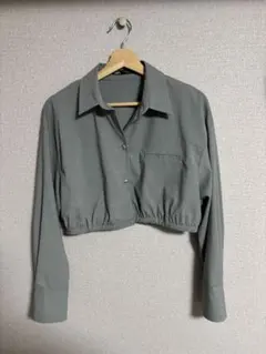ZARA クロップド長袖シャツ ブラウス ショート丈 グレー