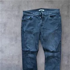 ZARAブラックデニムパンツ スリムフィット ダメージ加工　XL