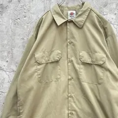 Dickies　ディッキーズ　ワークシャツ　トップス　長袖　古着　カーキ　L