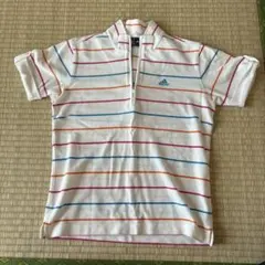【美品】adidas ストライプ ハーフジップ シャツ　ゴルフウェア