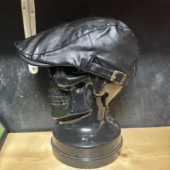 ブラックキャスケット レザー　キャスケット　ハンチング