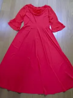社交ダンス ドレープネック フレアースリーブ ロングドレス ストレッチ