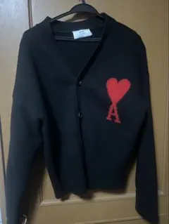 ami ブラック カーディガン ハート刺繍
