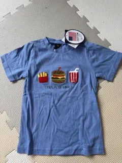 新品 ハンバーガー プリント Tシャツ ブルー