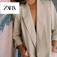 ZARA リネン　ロールアップスリーブ オープン ブレザー　金ボタン