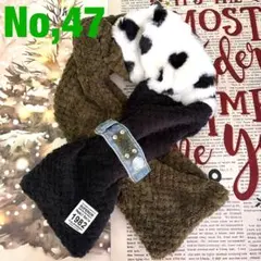 No,47 ふわふわ　マフラー　ネックウォーマー　ハート　デニムリメイクマフラー