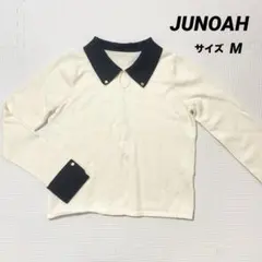 【大人気✨】バイカラーニットトップス｜ゴールドボタン｜ジュノア｜アイボリー