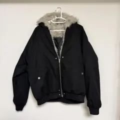 FREE ZONE ショートブルゾン ファーフード ブラック