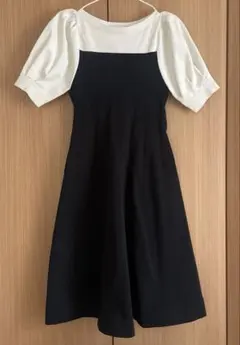 セルフォード ホールガーメント パフスリーブ半袖ワンピース 白黒 38