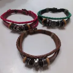 スカルデザイン　レザーブレスレット　　3点セット