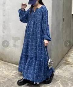 ヴィンテージフラワー柄パイピングティアードワンピース