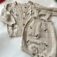 シーイン 80 ベージュ ニット カーディガン ロンパース　セット　花柄