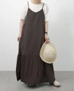 サマンサモスモスブルー　リネン混キャミワンピース　ブラウン