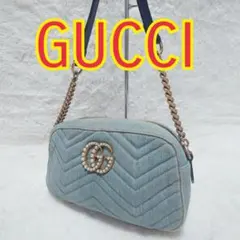 【希少】　GUCCI　グッチ　GGマーモント　デニム　チェーン　ショルダーバッグ