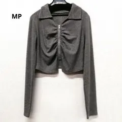 ジッパー付きグレー長袖クロップドトップス 275