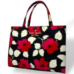 kate spade ケイトスペイド　ハンドバッグ　花柄　ナイロン　黒地