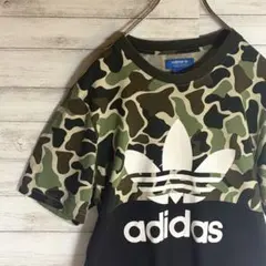 adidas 迷彩柄 Tシャツ　アディダス　カモフラ　デカロゴ　トレフォイルロゴ
