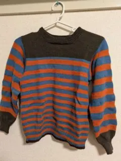 オレンジ 青 ストライプ ニットセーター　110cm