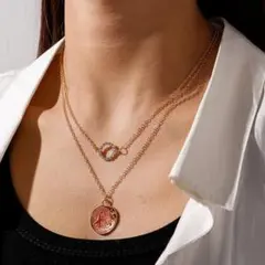 星 海 スター レッド ダブル ゴールド チェーン ネックレス #C32-1