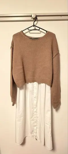 GU チャンキーニットシャツコンビネーションワンピース ブラウン Lサイズ