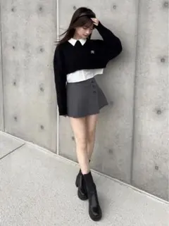 ショート丈セーター＋襟付き長袖シャツ【2着セット】可愛すぎる♡