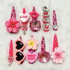 キッズネイル　スーパーロング　KOGYARU コギャルネイル　ピンクヒョウ柄