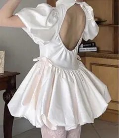 satin balloon peplum mini one-piece