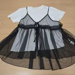 黒 メッシュ フリル キャミソール ビスチェ
