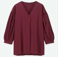 ユニクロ Vネックボリュームスリーブブラウス L