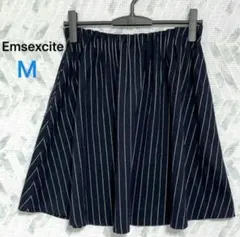 エムズエキサイト ストライプ フレアスカート ゴムウエスト（M）ネイビー系