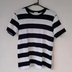 ★【古着】GU(ジーユー)Ｔシャツ　紺　白　ボーダー　S　メンズ