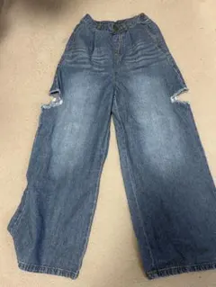 ダメージ加工ダークブルーデニムパンツ 150