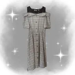 チェック柄 半袖 ひざ丈ワンピース