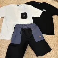 ライトオン３点　CAMP7 130 ホワイトブラックTシャツ2枚ショートパンツ