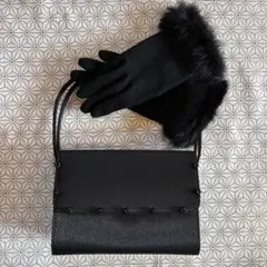 ブラックフォーマルバッグ＆ファー手袋 セット 冠婚葬祭 結婚式