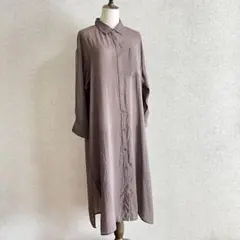 Alma Design/ブラウン 薄手長袖ロングシャツ M