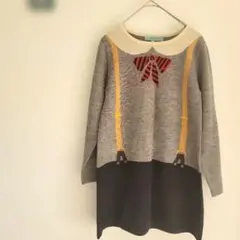 【Lindsay】サスペンダープリントニットワンピース 希少