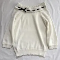 【新品未使用】Feroux リボン付きオフホワイトニット