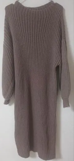【GRL】ブラウン リブ編み 長袖ニットワンピース